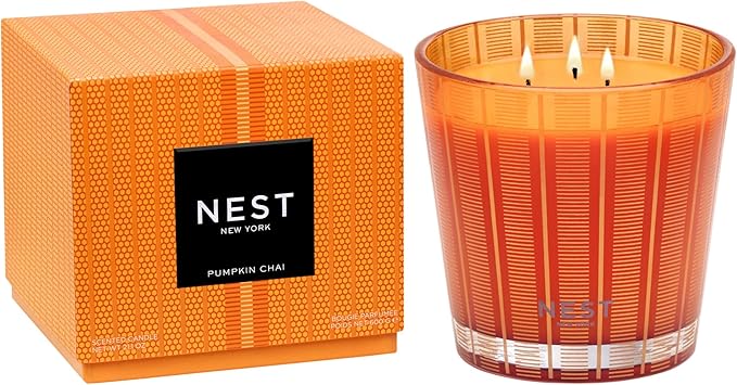 NEST New York Scented 3-Wick Candle, Pumpkin Chai - 21.2 oz - Up to 100-Hour Burn Time - Reusable Glass Vessel