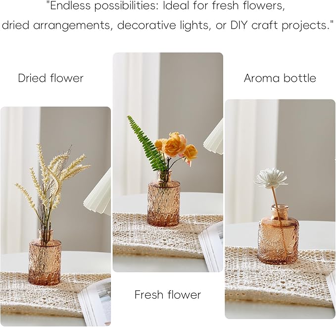 Glass Bud Vases Set of 64 - Amber Assorted Small Mini Glass Vases for Flowers, Crystal Vintage Vase Set, Bulk Centerpieces for Table Décor, Wedding, Home and Events (Amber, 64 Pcs)