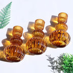 Woho Amber Candlestick Holders Set of 6 4.3" H for Thanksgiving/Fall Decorations, Ribbed Glass Taper Candle Holders Halloween Table Centerpiece, Vintage Candle Sticks Holder Decor for Boho Home Decor