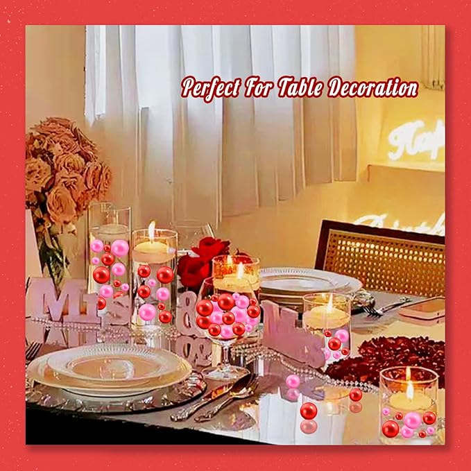 300Pcs Vase Filler Red Pink No Hole Faux Pearl Beads for Vase Filling Decorations, Candle Centerpieces, Wedding Centerpieces, Home Party Decor (8/14/20mm)