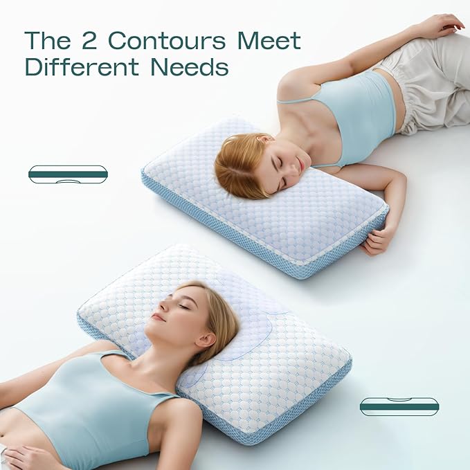 Memory Foam Bed Pillow for Pressure Relief - Memory Foam Neck Pillow with Removable Cooling & Soft Cover – Two-Sided, Contour Orthopedic Bed Pillow for Side Back Stomach Sleeper