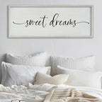 SRSZHIYUE Sweet Dreams Above Bed Wall Decor, 40"x15" Large Rustic Master Bedroom Over Bed Sign Guest Room Couples Wood Framed Farmhouse Horizontal Hanging Decoration (White)