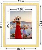 Vittanly 11x14 Picture Frames Set of 9, Shatter Resistant Plexiglass, Display 8x10 Pictures with Mat or 11x14 without Mat, Photo Frames for Wall or Tabletop, Engineered Wood, Gold