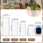 16 PCS Clear Cylinder Vases for Centerpieces | 4, 6, 8,10 Inch Tall Flower Vase for Wedding Decorations, Clear Floating Candle Vases in Bulk, Hurricane Candle Holdersfor Table, Home Décor