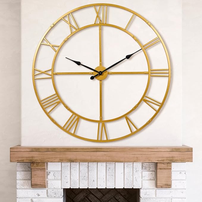 Large Wall Clock for Living Room Decor – 40 Inch Silent Non-Ticking Modern Farmhouse Wall Clock, Oversized Decorative Metal Roman Numeral Clock