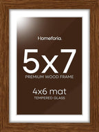 Homeforia 5x7 Brown Picture Frame, High End Dark Oak 5x7 Wooden Frames with Mat 4x6 Photo, 5 x 7 Walnut Wood Frame Matted to 4 x 6 Print, 7x5 Wall or Tabletop Frame, Tempered Glass, Wall Kit, Set of 1
