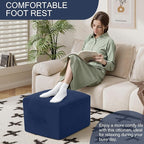 MeMoreCool Square Stuffed Pouf Ottoman Foot Rest, Floor Pouf Foot Stool with Foam Chunk Filling, Soft Stuffed Ottoman Footrest for Living Room, Navy