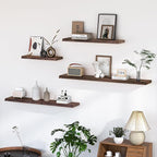 Floating Shelves for Wall, 48"x9.3" Rustic Solid Live-Edge Elm Wood Wall Shelves, Heavy-Duty Floating Shelves with Invisible Brackets, Set of 2 for Living Room, Bedroom, and Kitchen, Walnut Finish