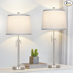Table Lamps Set of 2, Bedside Lamp Silver Tall Table Lamps for Living Room End Tables, 22" to 30" Adjustable Height Lamp for Bedroom Nightstand Farmhouse with Pull Chain(Bulbs Included)