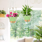 ZMTECH 2 Pack 10 Inch Hanging Planters with Macrame Plant Hanger for Indoor and Outdoor Plants, Self Watering, Drainage Hole, Visible Level Tray, Green