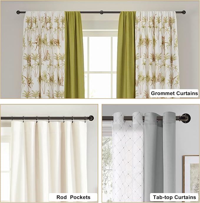 Brown Curtain Rods 18 to 88 Inch, Industrial Curtain Rods,Adjustable Length,1 in Diameter Pipe,Wall or Ceiling Mounted,for Bedroom and Living Room(Antique Bronze 18” to 88”)