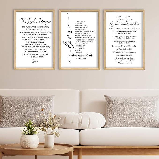FZMHASLWW Scripture Bible Verse Wall Decor Art 16"×11" Set of 3 Christian Sign Wood Framed Wall Hanging (Wood)