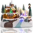Vigdur Christmas Village Houses - Animated Christmas Village with Colorful Lights & 8 Xmas Music Battery Powered Xmas Collectible Buildings for Home Tabletop Gift