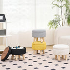 Wimarsbon Pouf Ottoman, 100% Cotton Knitted Boho Footstool, Round Footrest with Non-Skid Wood Legs, Home Décor Handmade Pouffe, Leisure Floor Step Stool for Living Room (Storage Beige)