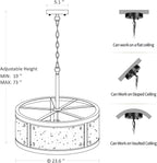 23.6" Large Farmhouse Drum Black Chandelier, 6-Light Vintage Round Glass Chandeliers for Dining Room, Industrial Light Fixture for Kitchen Living Room Stairwell, Clear Waterglass Drum Shade