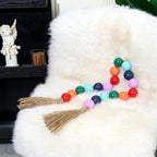 OMISHE Extra Large Wood Bead Garland Colorful with 1.6" Diameter Wooden Beads and Tassels, 41" Long Rustic Farmhouse Country Decorative Beads for Home Tiered Tray Decor, Colorful