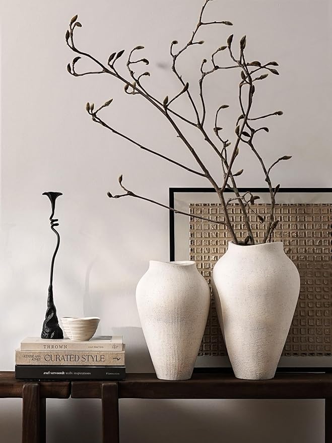 Large White Ceramic Vase,11.8 Inch Tall Floor Vase for Farmhouse Centerpieces, Rustic Living Room, Wedding & Home Decor