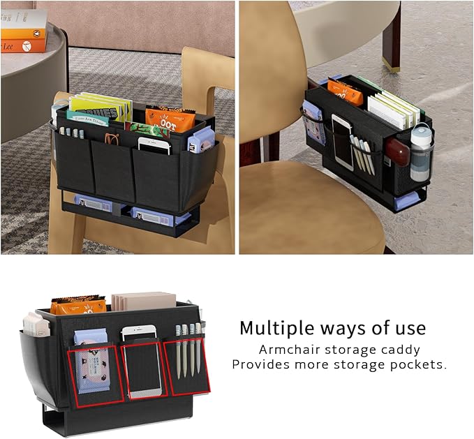 Bedside Caddy, Bed Organizer with 11 Pockets and Power Strip Holder,Versatile Bedside Storage Caddy for Home,Dorm,Bunk,Hospital,Crib Bed (Black)