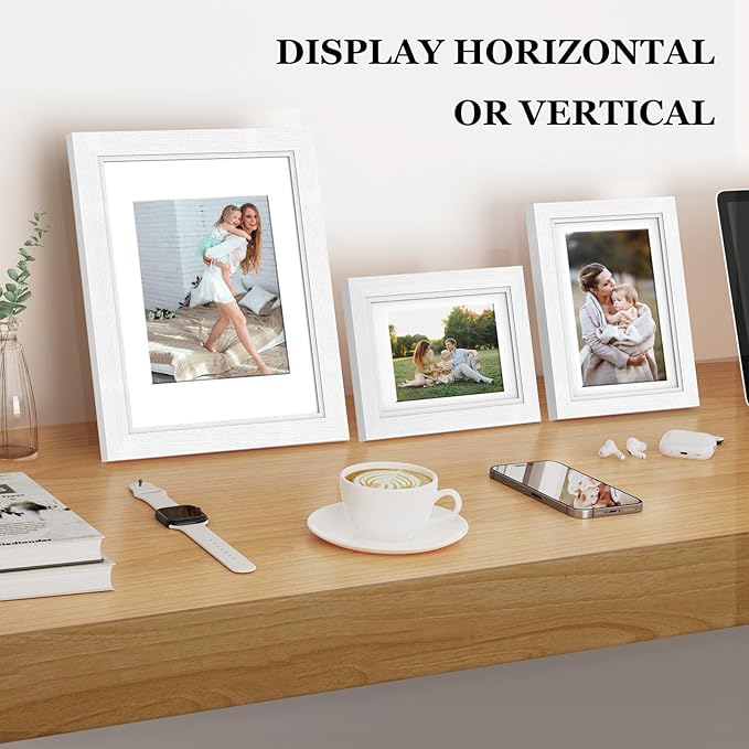 Picture Frames Set of 10 White, Bulk MDF Frames for 8x10, 5x7, 4x6 Photos Real Glass for Wall or Tabletop