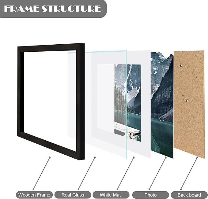 10x10 Black Picture Frames set of 3, Made of Wooden and Real Glass Square Photo frame - Displays 8x8 Picture With Mat or 10 x 10 Without Mat, Desktop & Wall Collage Frame set