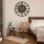 LEIKE Extra Large Wall Clocks,Silent Little Ticking,Battery Operated Vintage Round Modern Wood Wall Clock for Living Room, Bedroom,Farmhouse,Office Home Decor-32 Inch(Black-Arabic Number)