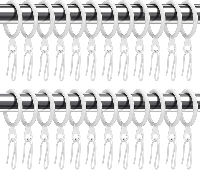 Hotop 60 Pieces 0.98 Inch Metal Drapery Curtain Rings Curtain Hanging Rings and 60 Pieces Metal Curtain Drapery Pin Hooks for Window Door Shower Curtain (White)