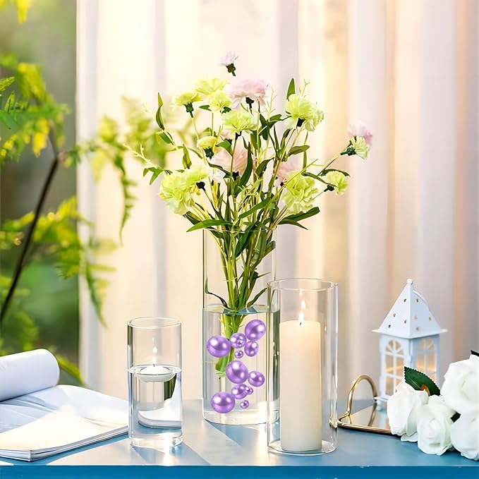 200 PCS Light Purple Vase Fillers, Pearls Bead for Centerpieces Vases, 10/14/20 MM No Hole Beads, Fake Pearls for Wedding Birthday Easter Theme Party Table Centerpieces Decor