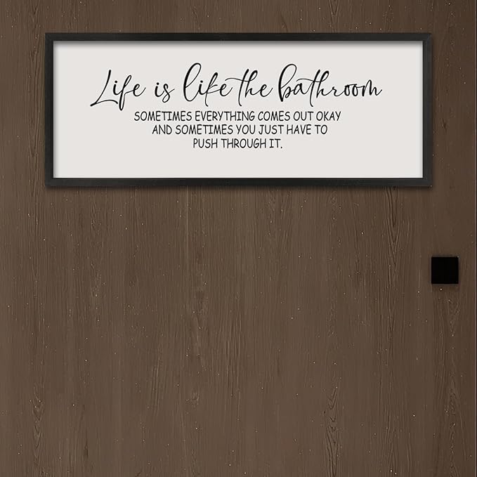 ZZJJHYWGQ Life Is Like The Bathroom Wall Decor 32×12 Inch Large Laundry Wood Framed Sign for Funny Bathroom Restroom Toilet Wall Hanging Art (Black)