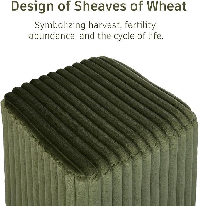 Modern Square Ottoman 2Pcs, Vertical Channel Tufted Foot Stool Ottoman, Velvet Upholstered Vanity Stool for Makeup, Bedroom, Living Room, Dark Green