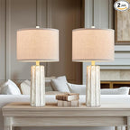 RORIANO 24'' Rustic Table Lamps Set of 2 for Bedroom Living Room, Wash White Farmhouse Vintage Desk Lamps Modern Resin Nightstand Lamps for Office Entryway End Table, 2 Bulbs Included (Wash White)