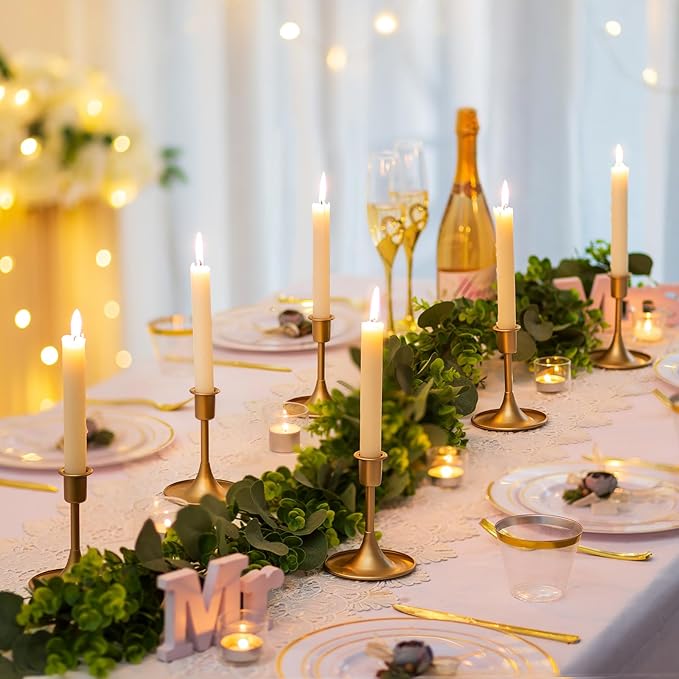 Sziqiqi Gold Candlestick Holders Centerpieces - Vintage Candle Sticks Holder Bulk Small Christmas Centerpieces for Tables Taper Holders Decoration for Party Event Holiday