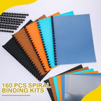 160 Pack Binding Covers and Combs kit 8.5x11 Inches Include 60 Pcs 12 mil Leather Texture Binding Cover 60 Pcs 8 mil Clear PET Presentation Covers 40 Pcs Binding Combs Letter Size(Elegant Color)