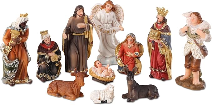 Nativity Scene Indoor 3.2 Inch 10 PCS Christmas Village Little People Nativity Collectible Bulidings Christmas Village Set Xmas Holiday Decorations Figures