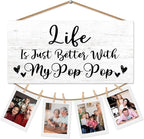 Pop Pop Gifts Picture Frame Photo Holder for Wall, Fathers Day Papa Gifts for Poppy Grandpa, Thank You Grandfather Papa Gift from Grandchildren Grandkids Hanging Photo Display