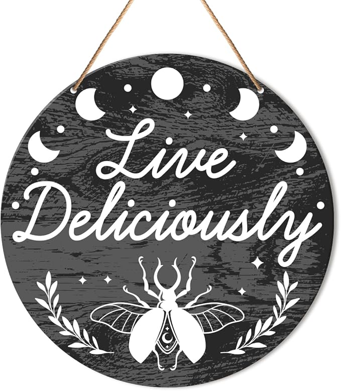 Witch Sign Decor, Witchy Dark Humor Hanging Sign Decor Halloween Wall Decoration Magic Witchcraft Sign for Gothic House, Dining Room, Kitchen, Housewarming Gift for Wicca, Live Deliciously
