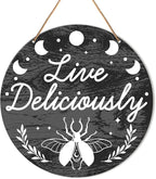 Witch Sign Decor, Witchy Dark Humor Hanging Sign Decor Halloween Wall Decoration Magic Witchcraft Sign for Gothic House, Dining Room, Kitchen, Housewarming Gift for Wicca, Live Deliciously