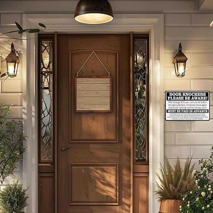 No Soliciting Sign for House Front Door - Funny Metal Tin Signs Room Decor Door Knockers Please Be Aware Warning Yard Sign, Home Bedroom Wall Art Decorations 8x12 Inch