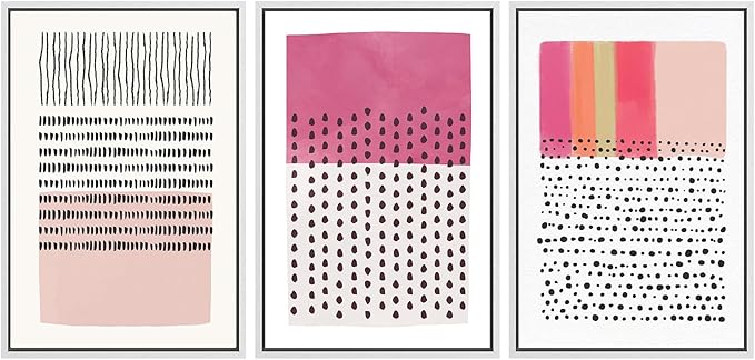 SIGNWIN Framed Canvas Print Wall Art Set Pink Geometric Color Block Collage Abstract Shapes Illustrations Modern Art Contemporary Minimal Ultra for Living Room, Bedroom, Office - 24"x36"x3 White