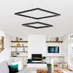 Modern Square LED Chandelier Lighting, Square LED Pendant Ceiling Light Fixture, Dimmable Contemporary Chandelier for Living Dining Room, Bedroom