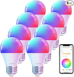 Linkind WiFi Smart Light Bulbs, Alexa Light Bulb Work with Alexa, Google Home, RGBTW 16 Million Color Changing Light Bulbs Dimmable, Mood Lighting, 2.4GHz Only, A19 E26 WiFi Bulb 60W 800LM 8 Pack