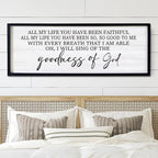 Goodness of God Framed Wall Art, 40''×15'' Positive Religious Black Bible Verse for Christian God Jesus Christ Prayer, Vintage Rustic Long Holy Catholic Scripture Decor