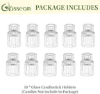 Glasseam Small Candle Stick Holder: Crystal Clear Glass Candle Holder Set of 10, Modern Taper Candle Holders for Table Centerpiece, Ribbed Tapered Candlestick Holders for Dining Room Decoration