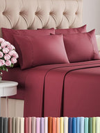 Cal King Sheets Set 6 Piece - Includes 4 Pillowcases - Bed Sheets Cal King Size - Soft Hotel Luxury Bedding - Cooling, Comfy & Breathable - 1 Flat & 1 Fitted & 4 Pillowcases w/ Deep Pockets - Burgundy