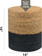 Wimarsbon Natural Seagrass Foot Stool, Hand Weaving Round Ottoman, for Living Room, Outdoor Seat (Natural & Black)