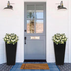 Metallic Taper Planter, 26 Inch Tall Tapered Planter for Front Porch, Patio, Deck, Garden Indoor/Outdoor Tree Planters, Set of 2 Black with Copper Hand Brushed Rim