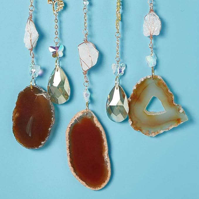 Twined Waterlily Moon Gemstone Agates Dream Catcher 7 Chakras Tree of Life Dream Catcher with Healing Crystal Handmade Dreamcatcher Wall Decor for Adults Boys Girls,Bedroom,Wedding,Garden,Bless Gift