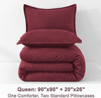 Litanika Burgundy Red Comforter Set Queen Size, 3 Pieces Lightweight Solid Bedding Comforter Set, All Season Fluffy Bed Set (90x90In Comforter & 2 Pillowcases)