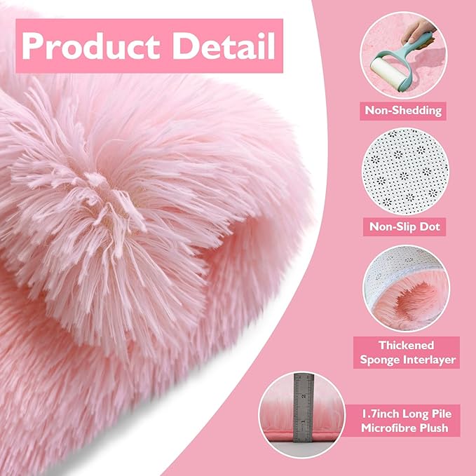 8x10 Fluffy Area Rugs for Living Room,Shag Area Rug for Bedroom,Soft Pink Fuzzy Rug Non-Shedding Indoor Plush Carpet for Kids Bedroom Nursery Home Decor