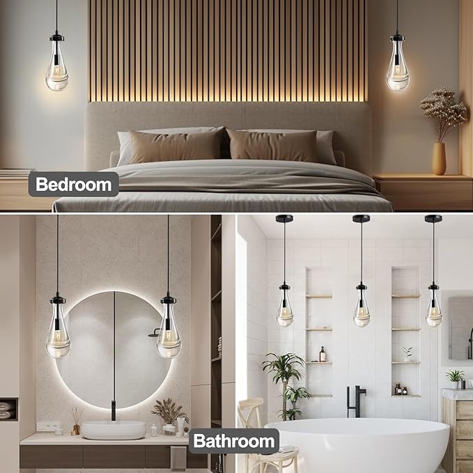 Modern Raindrop Pendant Light Set of 3, Black Kitchen Island Pendant Lights, Teardrop Pendant Lighting Indoor, Suitable for Kitchen Island, Bedroom, Bathroom,Including Bulb