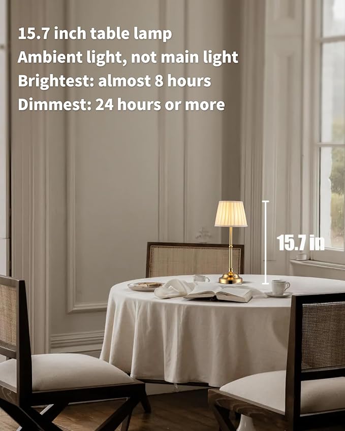 KDG Portables Cordless Table Lamp, Fabric Shade Desk Lamp, 4000mAh Rechargeable Battery Powered Lighting, Dimmable Light for Dining Room, Bedroom, Bedside, Bar, Night Light, Camping, Balcony (Bronze)